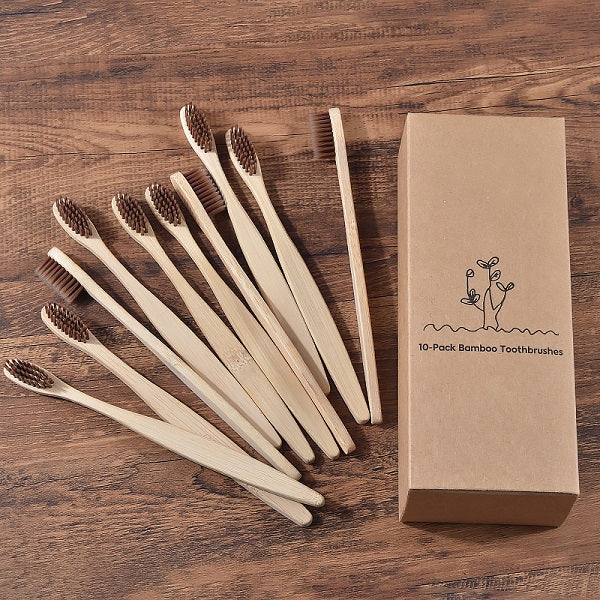 Nouveau design brosse à dents en bambou de couleur mixte brosse à dents en bois écologique pointe à poils souples charbon de bois adultes brosse à dents de soins buccaux